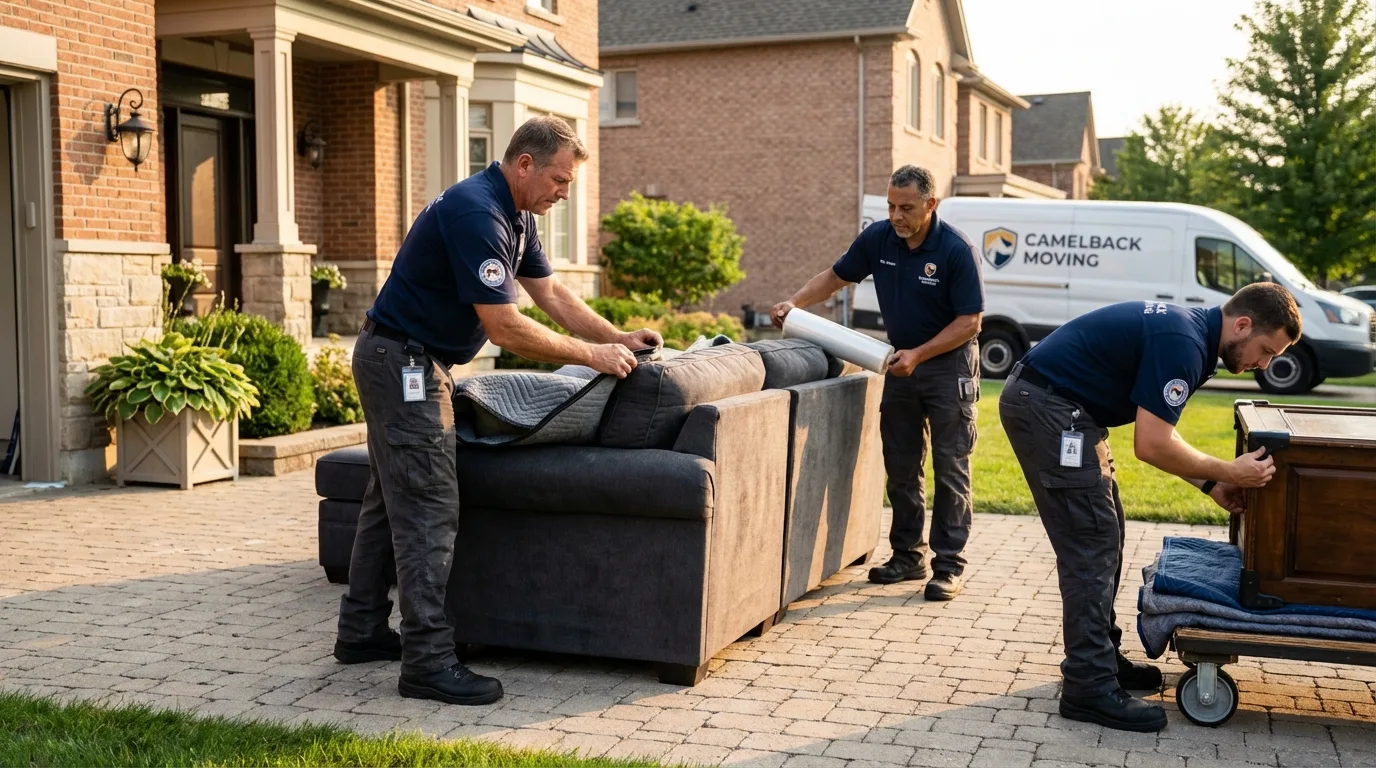 Large estate moving crew wrapping furniture in Belfast, ME